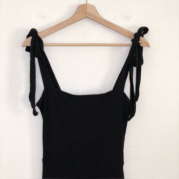 Reformation Wesley Ribbed Knit Square Neck Tie Strap Jumpsuit Black Small - Picture 8 of 15